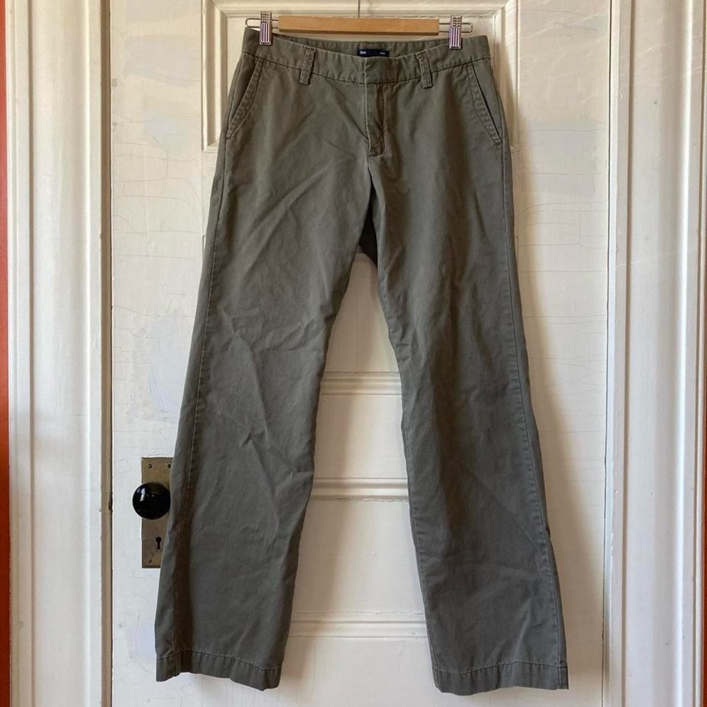 Gap y2k khaki green low rise straight leg pants flat front size 4